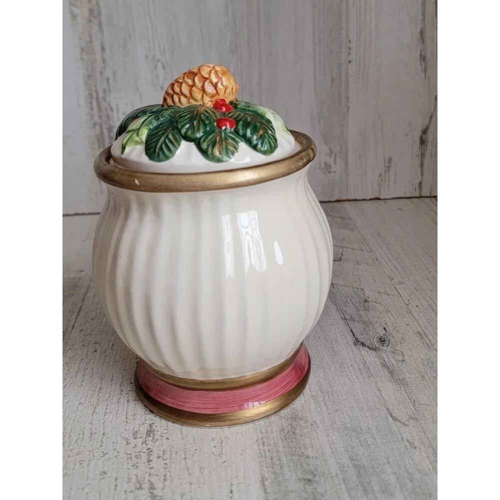 Bow pinecone mini‎ cookie vase jar vintage home decor mistletoe xmas
